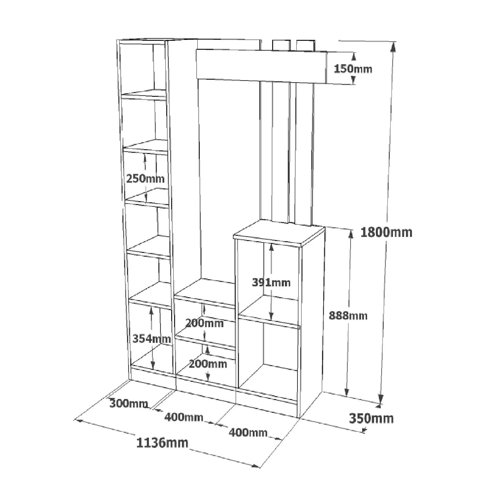 Davero Wooden Hallway Storage Cabinet With 1 Glass Door 3 Shelves In White