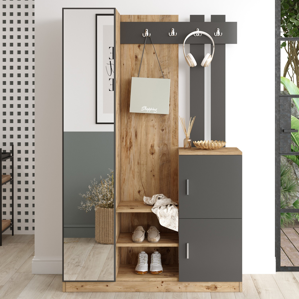 Davero Wooden Hallway Storage Cabinet With 1 Glass Door In Atlantic Pine And Anthracite