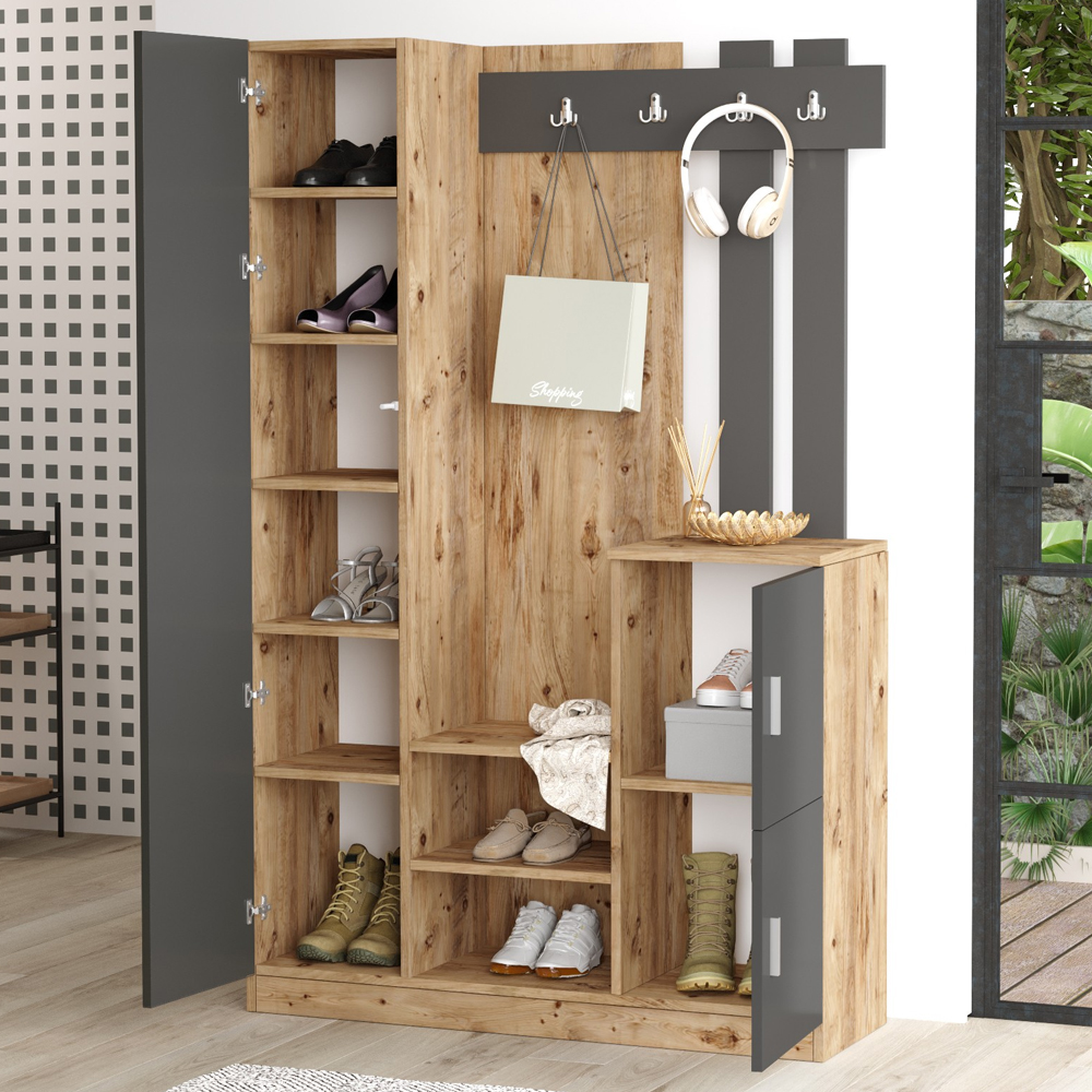 Davero Wooden Hallway Storage Cabinet With 1 Glass Door In Atlantic Pine And Anthracite