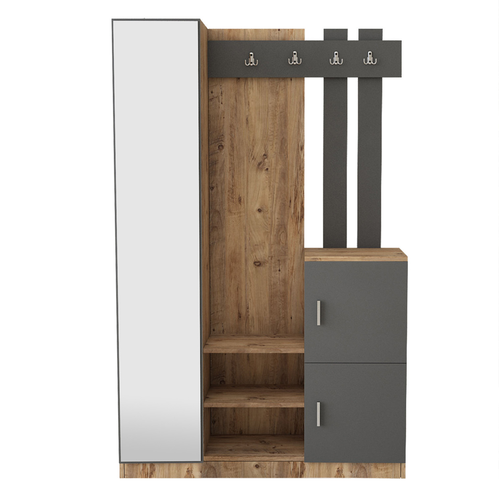 Davero Wooden Hallway Storage Cabinet With 1 Glass Door In Atlantic Pine And Anthracite