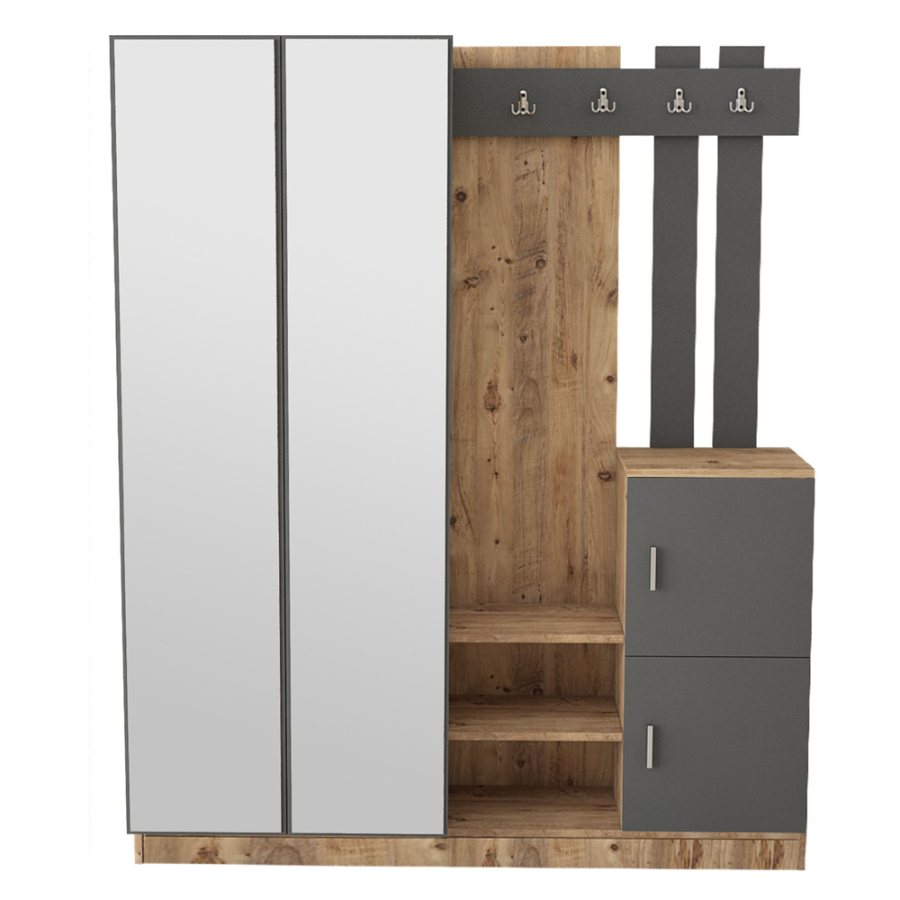 Davero Wooden Hallway Storage Cabinet With 2 Glass Doors In Atlantic Pine And Anthracite