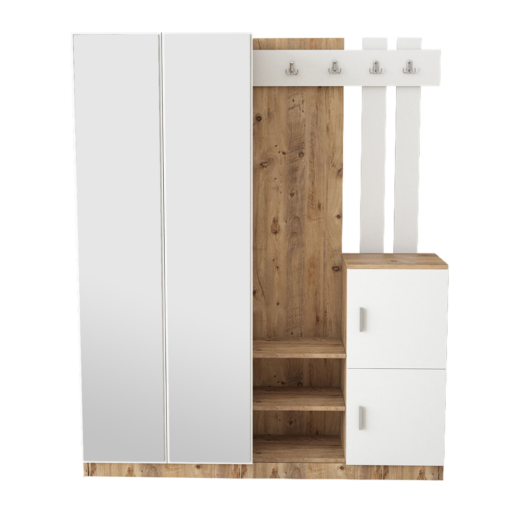 Davero Wooden Hallway Storage Cabinet With 2 Glass Doors In Atlantic Pine And White