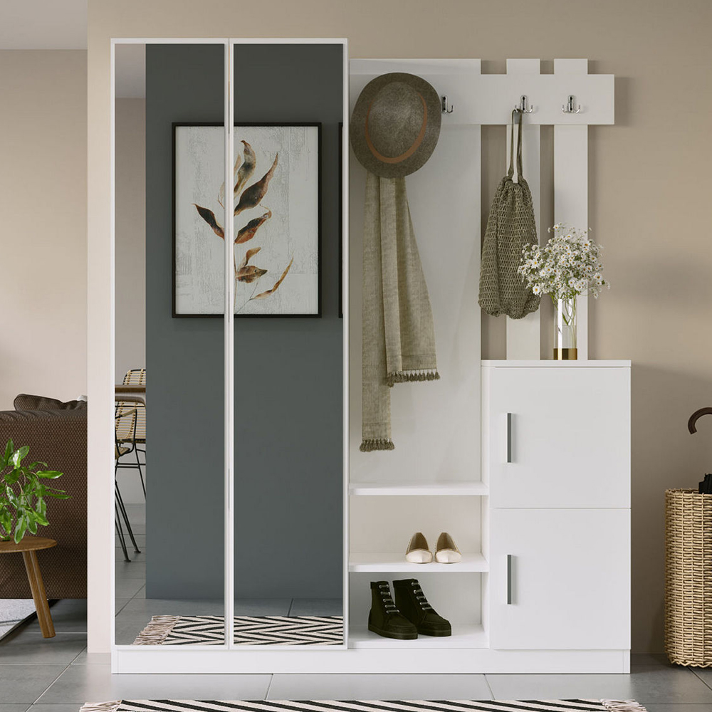 Davero Wooden Hallway Storage Cabinet With 2 Glass Doors In White