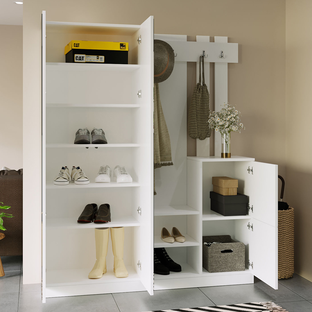 Davero Wooden Hallway Storage Cabinet With 2 Glass Doors In White