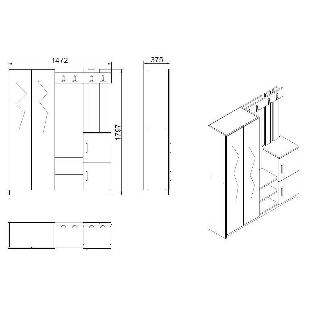 Davero Wooden Hallway Storage Cabinet With 2 Glass Doors In White
