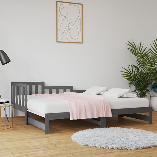 Product photograph of Davey Solid Pinewood Pull-out Single Day Bed In Grey from Furniture in Fashion