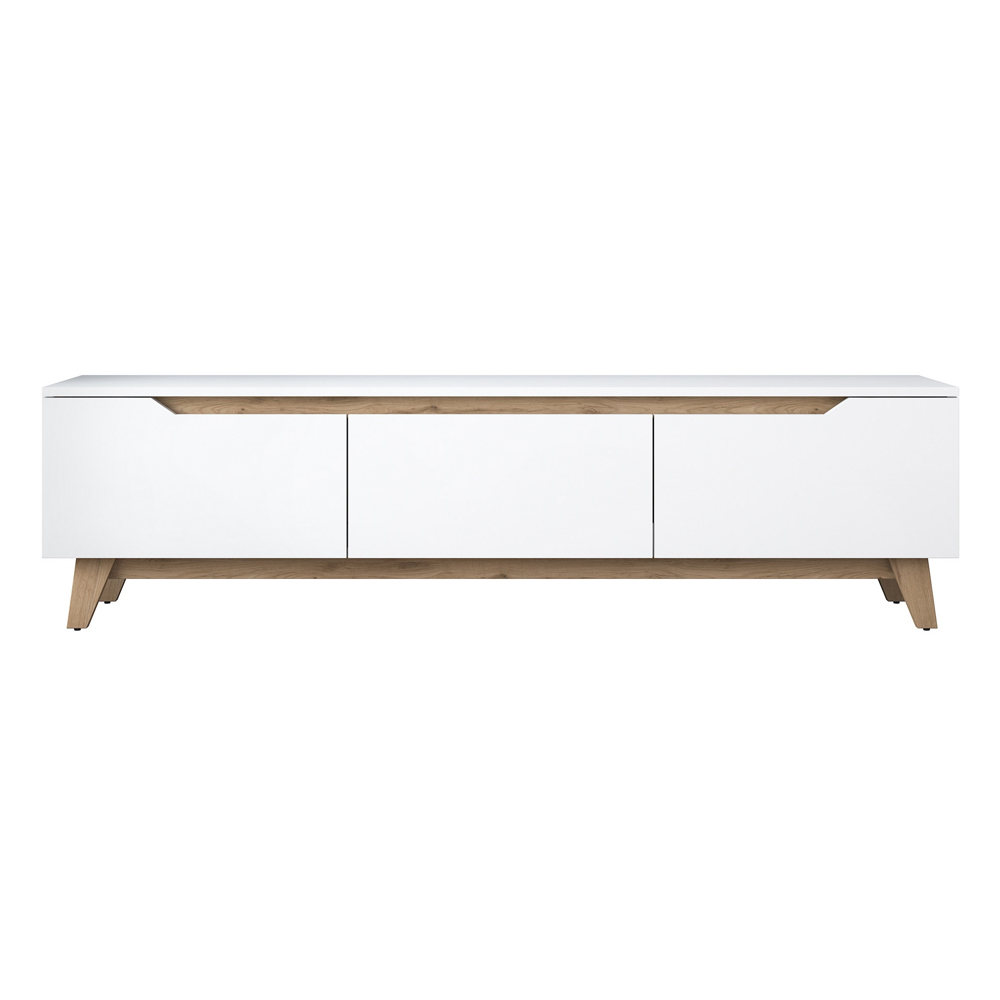 Davian Wooden TV Stand With 3 Doors In White And Oak