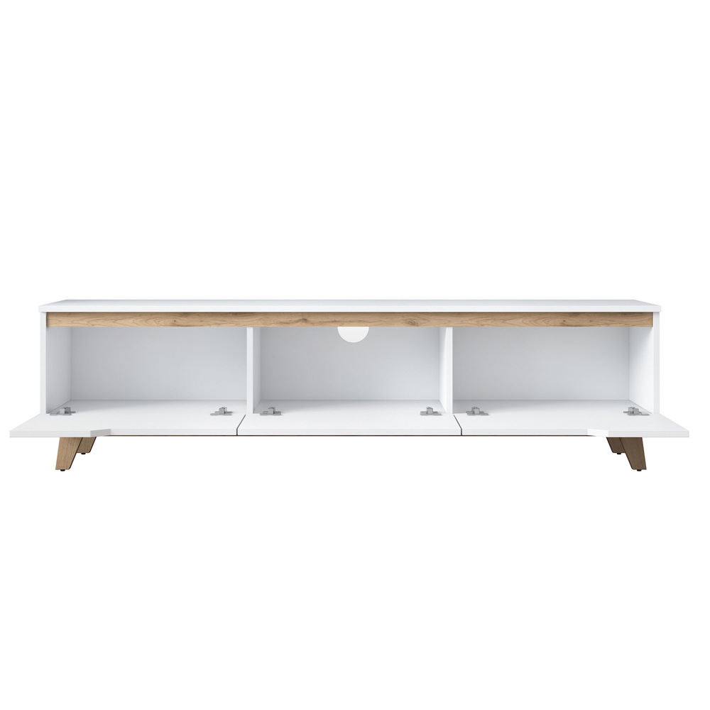 Davian Wooden TV Stand With 3 Doors In White And Oak