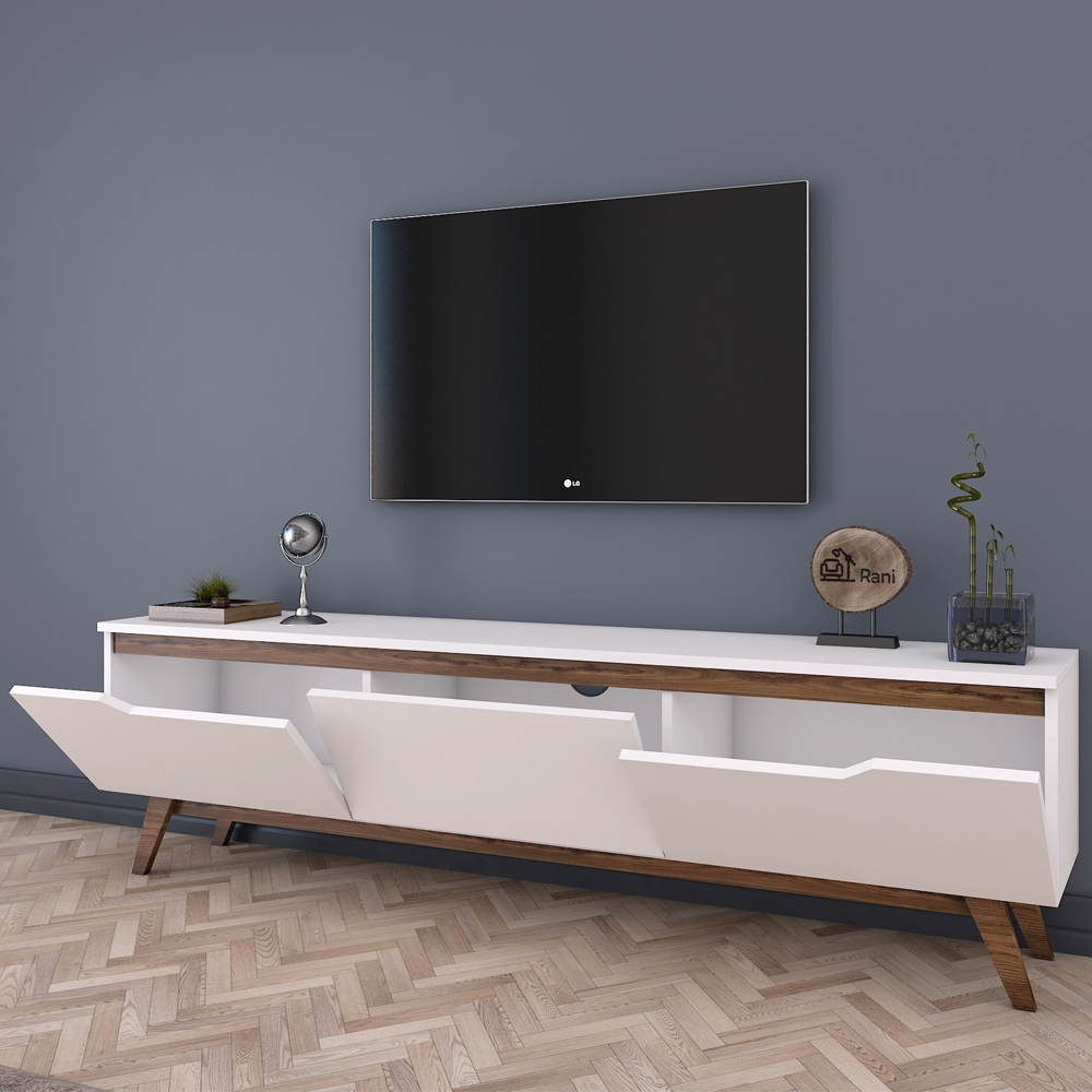 Davian Wooden TV Stand With 3 Doors In White And Walnut