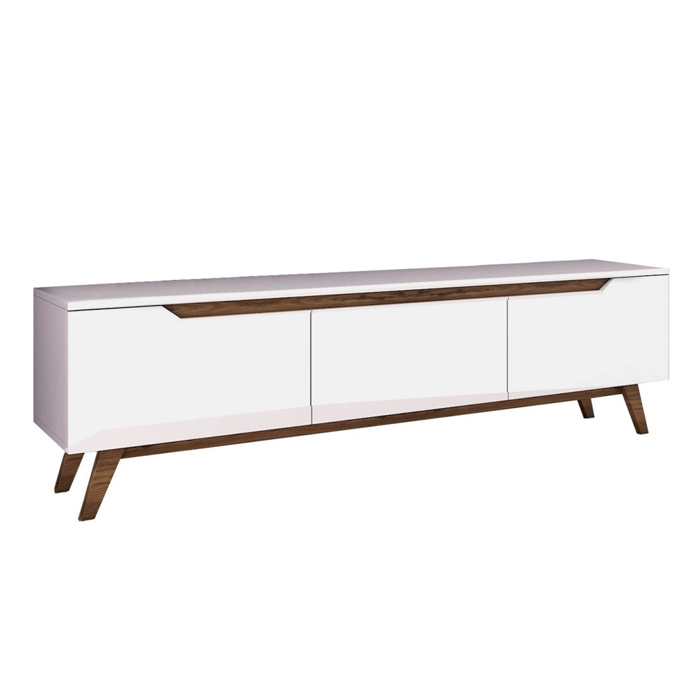 Davian Wooden TV Stand With 3 Doors In White And Walnut