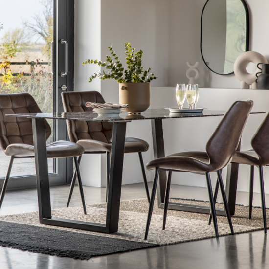 Davidsan Rectangular Glass Dining Table In Black Marble Effect Furniture in Fashion