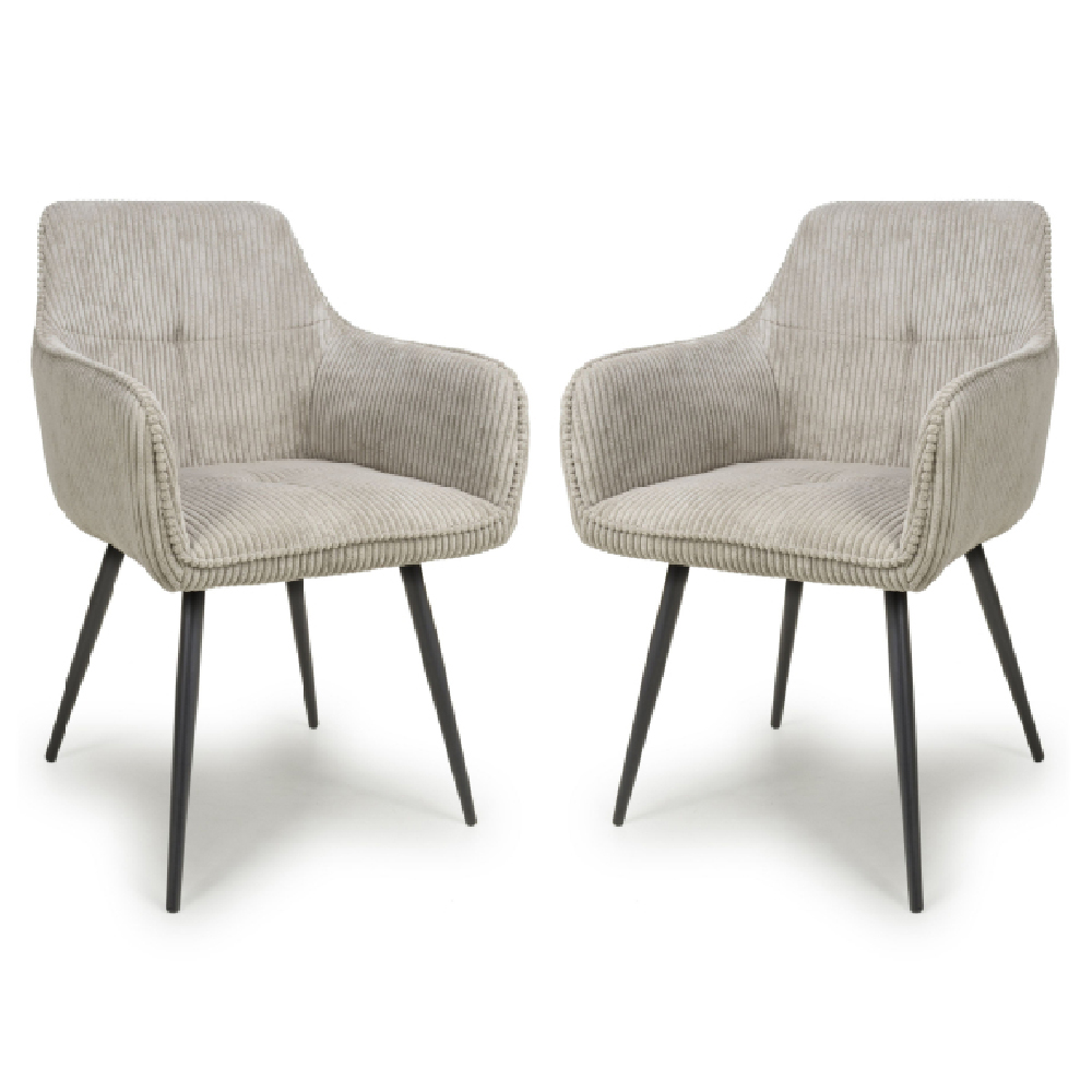 Read more about Davidson mink fabric dining chairs with black legs in pair