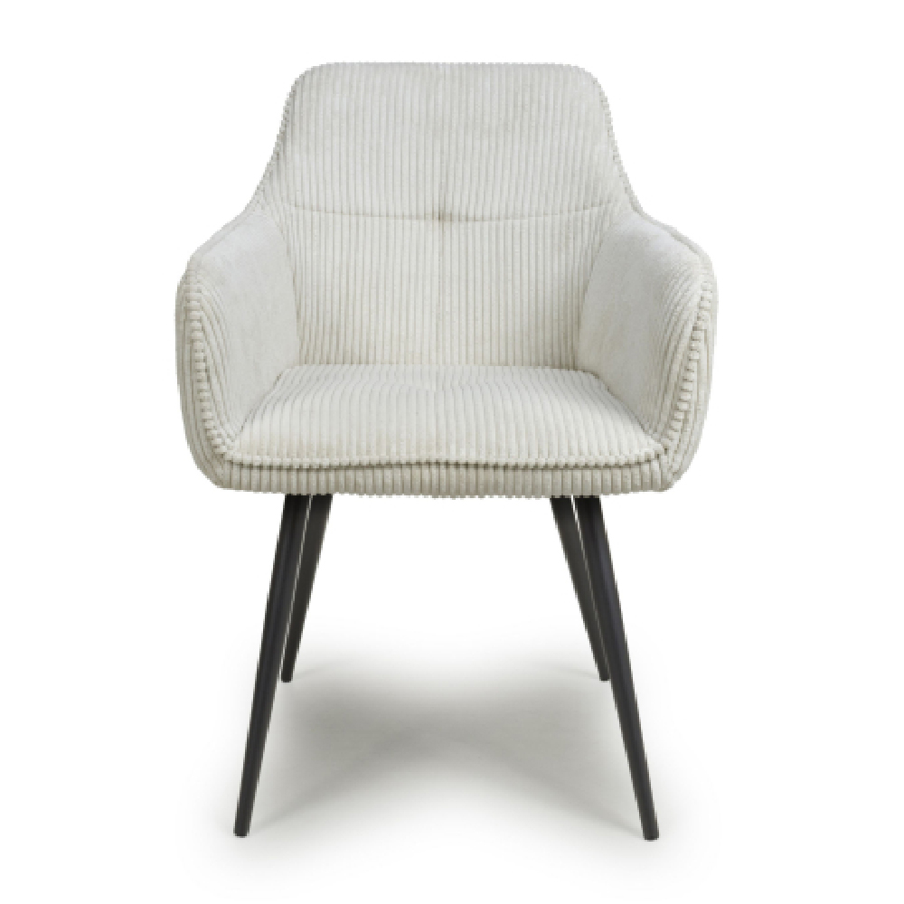 Davidson White Fabric Dining Chairs With Black Legs In Pair