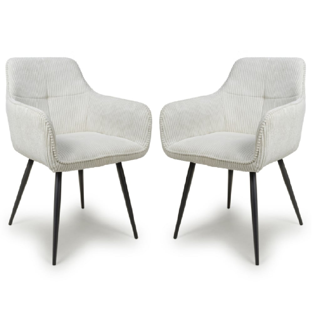 Read more about Davidson white fabric dining chairs with black legs in pair