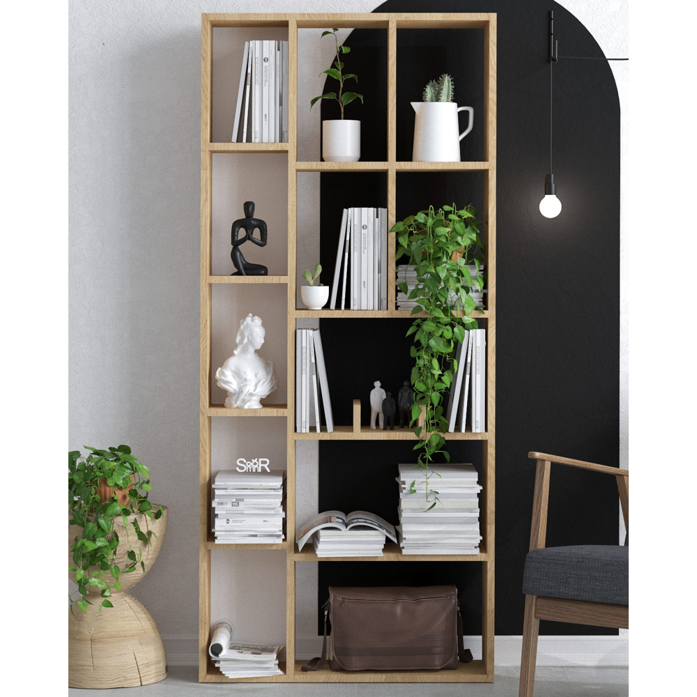 Davique Wooden Bookcase With 12 Shelves In Sapphire Oak