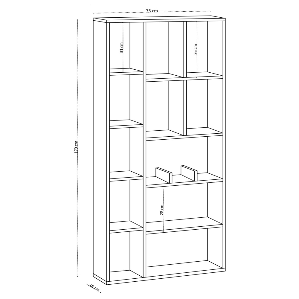 Davique Wooden Bookcase With 12 Shelves In Sapphire Oak