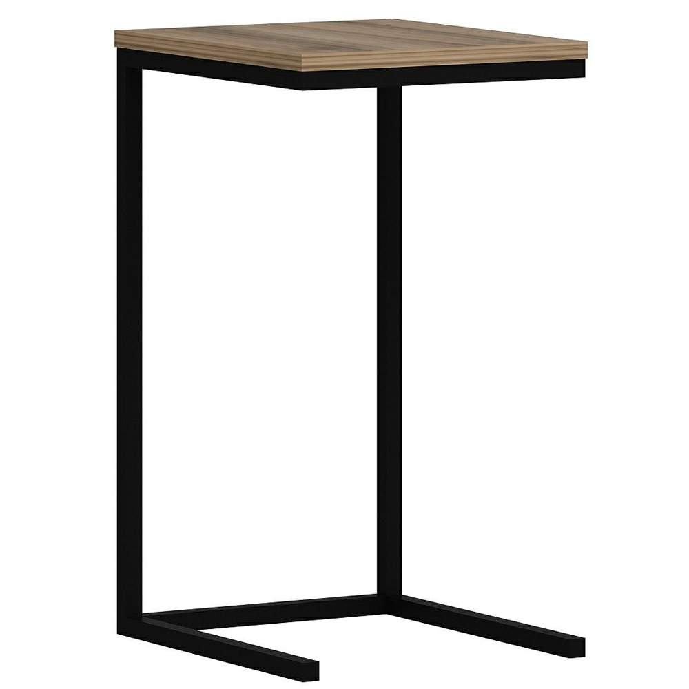 Davir Wooden Side Table With Black Metal Frame In Walnut