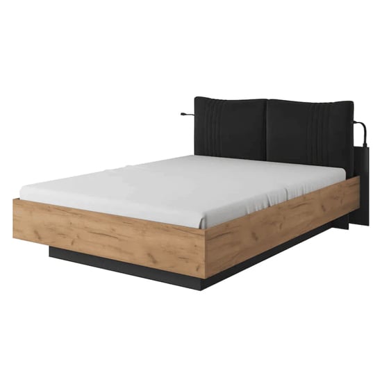 Read more about Davis wooden ottoman king size bed in golden oak and led