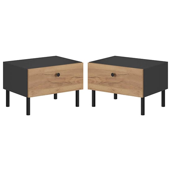 Davis Set Of 2 Wooden Bedside Cabinet In Golden Oak