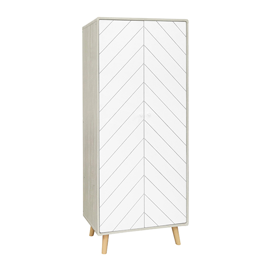 Davis Wooden Bedroom Set With Wardrobe In Dusty Grey And White