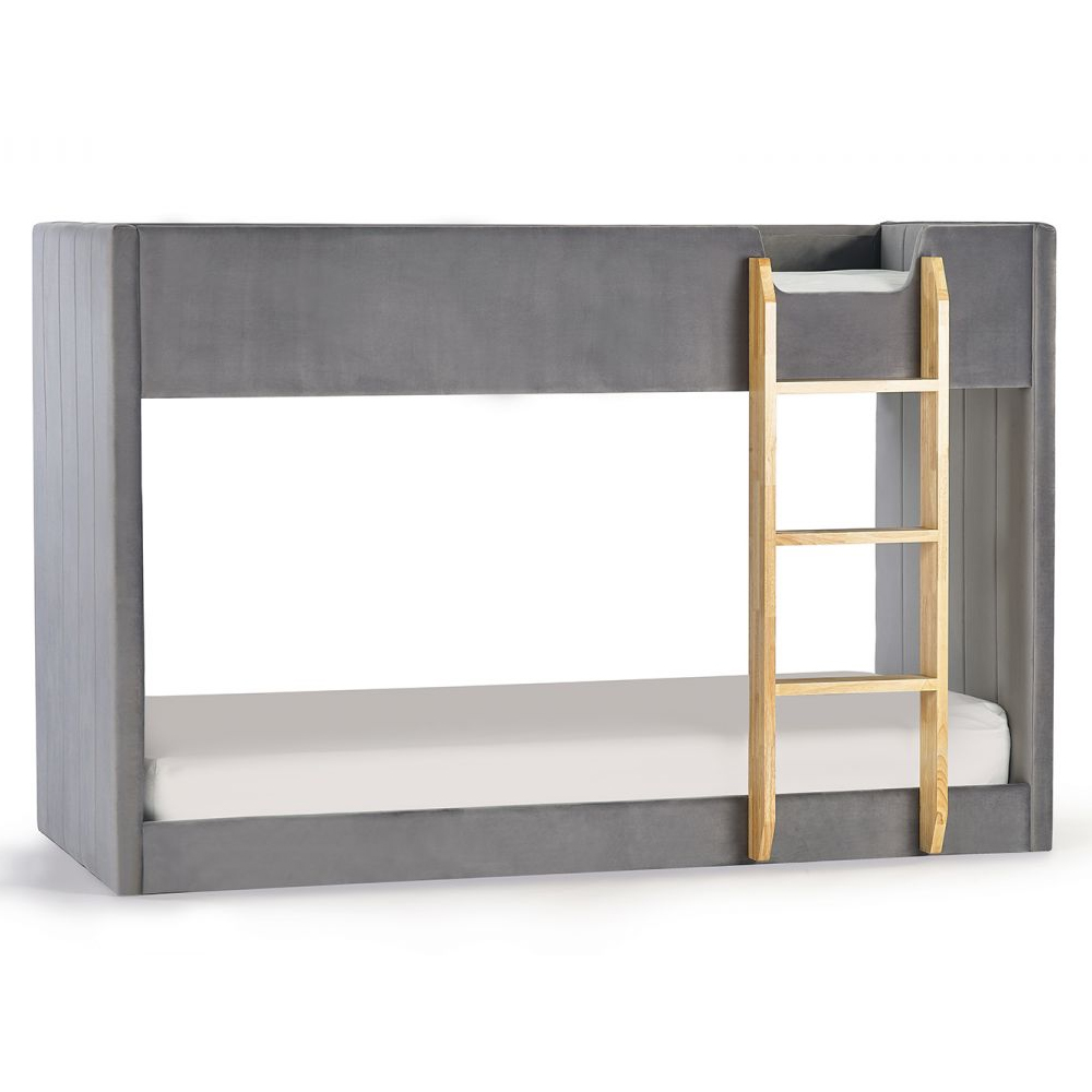 Davis Velvet Children Bunk Bed With Small Ladder In Grey