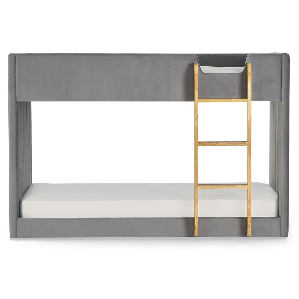 Davis Velvet Children Bunk Bed With Small Ladder In Grey