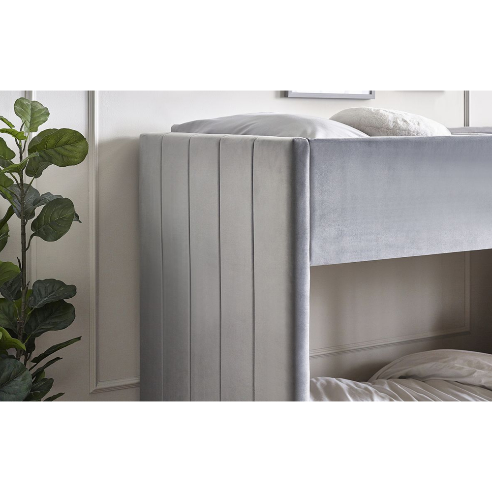 Davis Velvet Children Bunk Bed With Small Ladder In Grey