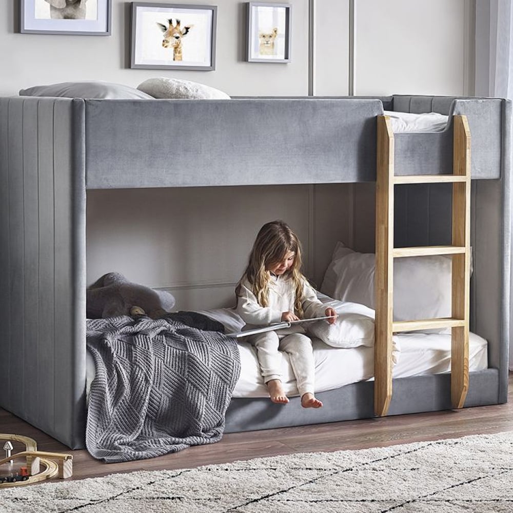 Read more about Davis velvet children bunk bed with small ladder in grey