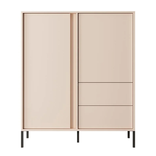 Davis Wooden Highboard 2 Doors 2 Drawers In Beige With LED
