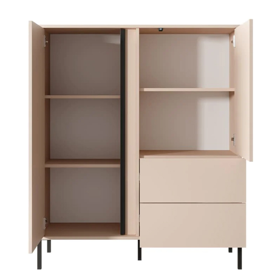Davis Wooden Highboard 2 Doors 2 Drawers In Beige With LED