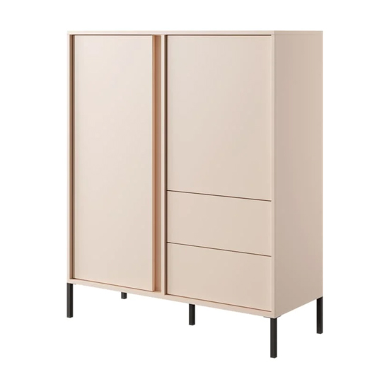 Davis Wooden Highboard 2 Doors 2 Drawers In Beige With LED