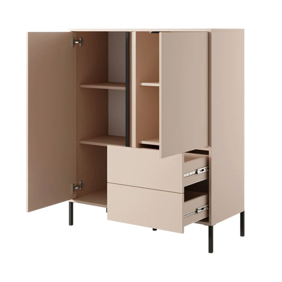 Davis Wooden Highboard 2 Doors 2 Drawers In Beige With LED