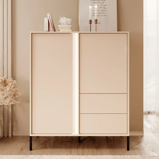 Read more about Davis wooden highboard 2 doors 2 drawers in beige with led