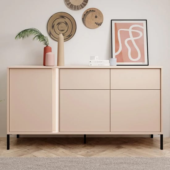 Product photograph of Davis Wooden Sideboard 3 Doors 2 Drawers In Beige With Led from Furniture in Fashion