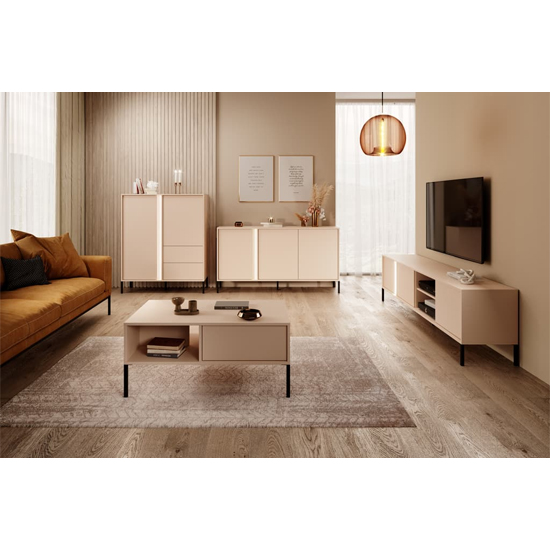 Davis Wooden Sideboard 3 Doors In Beige With LED