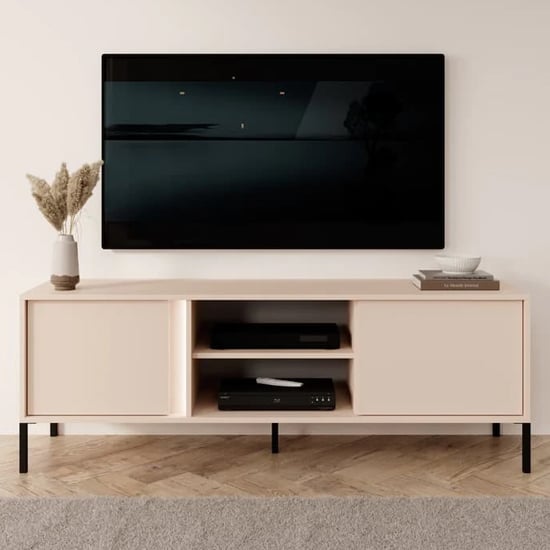 Davis Wooden TV Stand 2 Doors In Beige With LED