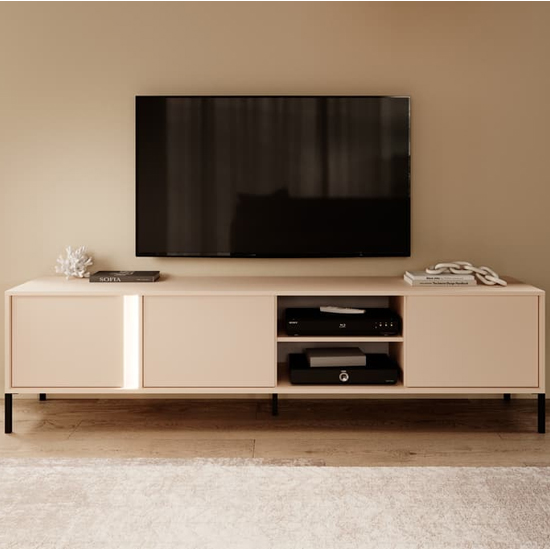 Davis Wooden TV Stand 3 Doors In Beige With LED