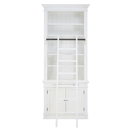 Davoca Small Wooden 1 Section Bookcase With Ladder In White_2
