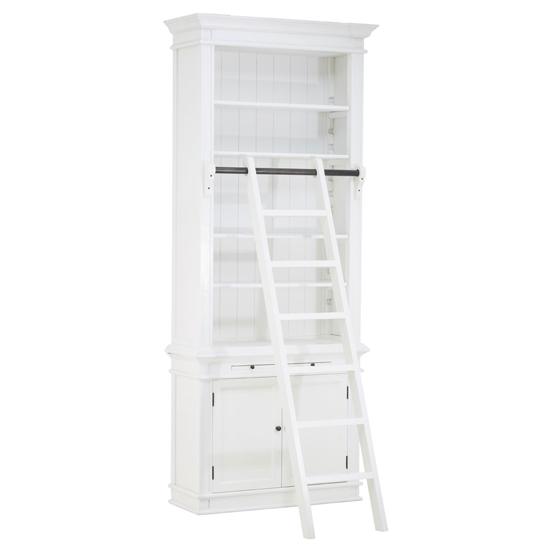 Davoca Small Wooden 1 Section Bookcase With Ladder In White Furniture in Fashion