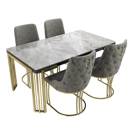 Product photograph of Davos Dining Table Grey Gold 4 Brixen Grey Faux Leather Chairs from Furniture in Fashion