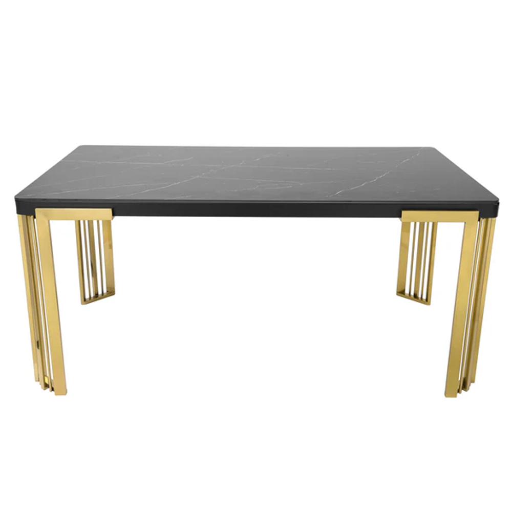 Davos Large Black Sintered Stone Dining Table With Gold Frame