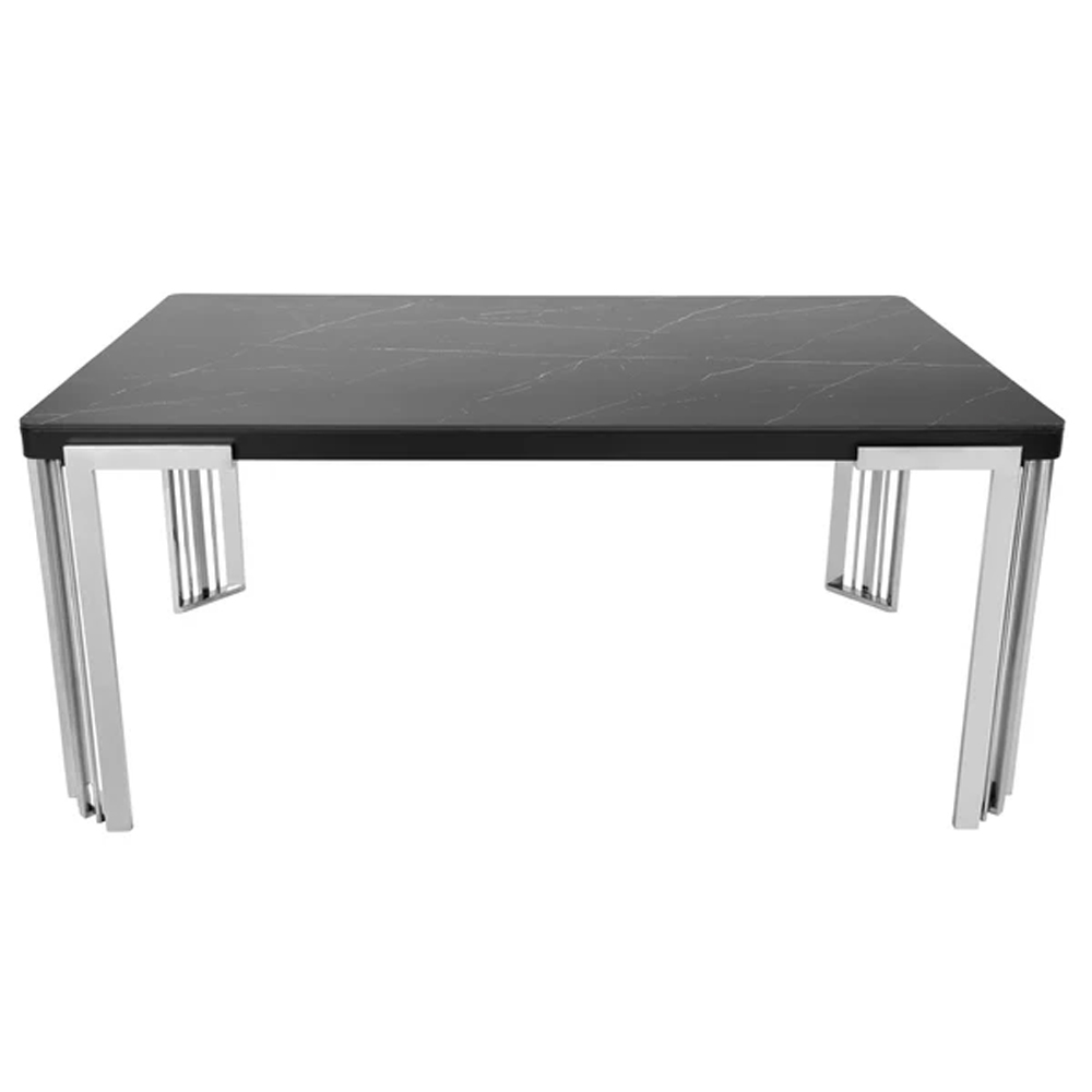 Davos Large Black Sintered Stone Dining Table With Silver Frame