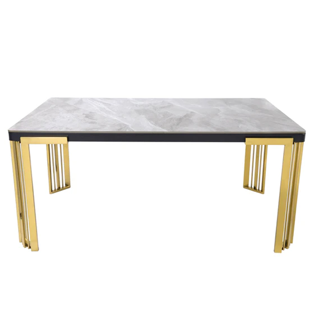 Davos Large Grey Sintered Stone Dining Table With Gold Frame