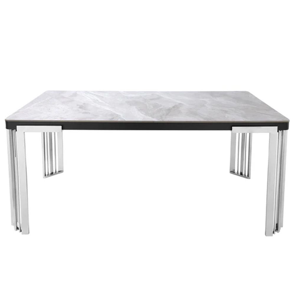 Davos Large Grey Sintered Stone Dining Table With Silver Frame