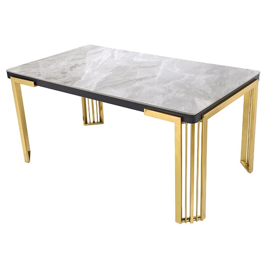 Product photograph of Davos Sintered Stone Coffee Table In Grey With Gold Frame from Furniture in Fashion