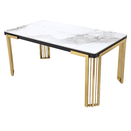 Davos Sintered Stone Coffee Table In White With Gold Frame