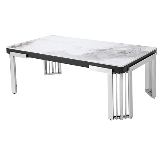 Product photograph of Davos Sintered Stone Coffee Table In White With Silver Frame from Furniture in Fashion