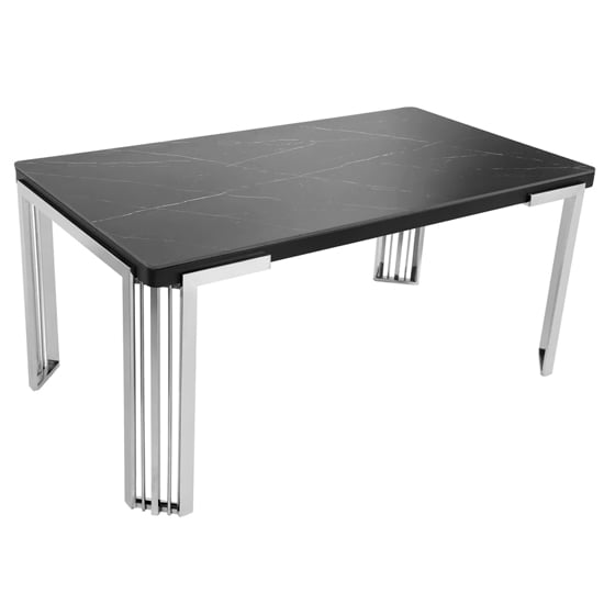 Davos Sintered Stone Dining Table In Black With Silver Frame
