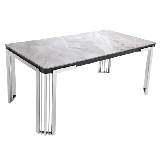 Davos Sintered Stone Dining Table In Grey With Silver Frame