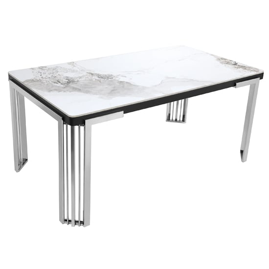 Product photograph of Davos Sintered Stone Dining Table In White With Silver Frame from Furniture in Fashion
